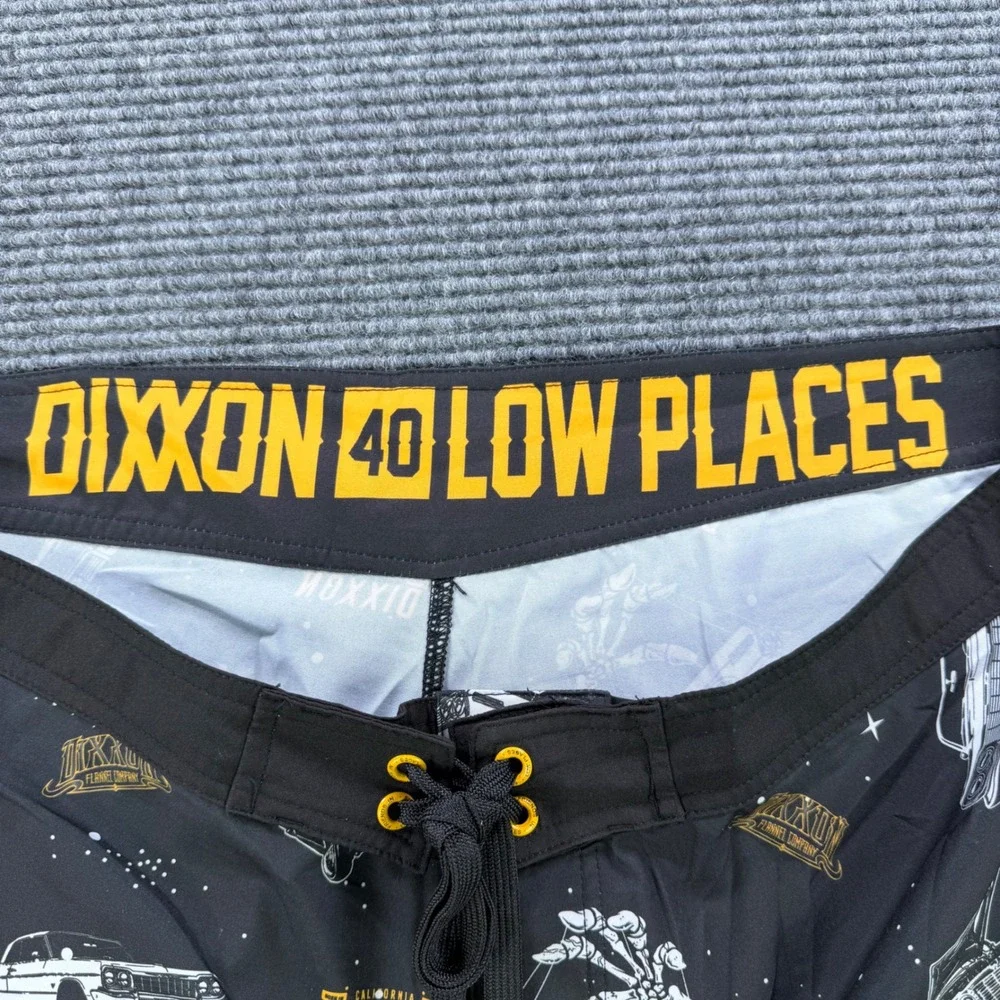 Dixxon Flannel Co Low Places Board Shorts Men 40 Lowrider Car Print Black Yellow